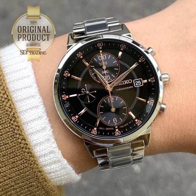 seiko-นาฬิกาข้อมือ-ผู้หญิง-quartz-chronograph-จับเวลา-รุ่น-sndv23p1-silver-black-pinkgold-ดำ