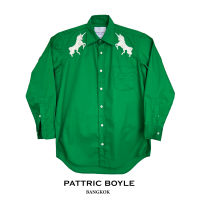 PATTRICBOYLE / TFN / UNICORNS EMBROIDERY ON SHOLDER SHIRT  เสื้อเชิ๊ต ปักลาย ยูนิคอร์น ทรงหลวม / HWN01112GR 01