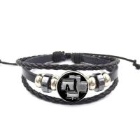 EJ Glaze Rock Band Logo Hot Sale Glass Cabochon Black Leather Bracelet Bangle For Women Wires  Leads Adapters