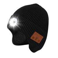 หมวก Beanie LED พร้อมไฟชาร์จ USB และลำโพงบลูทูธสำหรับผู้หญิง,หมวกถักอุ่นฤดูหนาวพร้อมที่ป้องกันหู