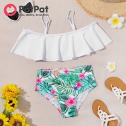 PatPat 2 Chiếc Đồ Bơi Hai Mảnh Xếp Nếp In Hoa & Nhiệt Đới Cho Bé Gái