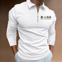 2023 Hot selling Mens Casual striped Long sleeve Polo shirt Autumn Lapel zipper T-shirt top golf Mens street wear S-3XL