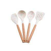 QTCF-White Silicone Cooking Utensils Set Non-stick Spatula Shovel Wooden Handle Cooking Tools Set With Storage Box Kitchen Gadgets