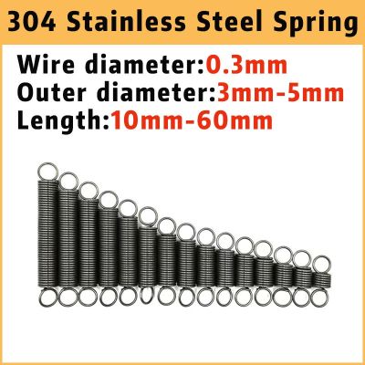 10Pcs Wire Diameter 0.3mm 304 Stainless Steel Round Hook Small Tension Extension Spring Outer Dia 3mm 4mm 5mm Length 10-60mm Spine Supporters