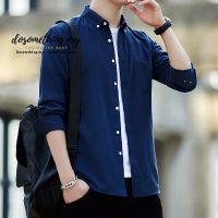 CODLiang Te Korean Long Sleeve Shirt Men Casual Gray White Work Office Kemeja Lelaki Solid Color Shirts [Ready Stock]