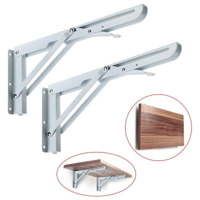 2PCS 8-20 Inch White Metal Triangle Folding Angle Bracket Adjustable Wall Mounted Foldable Shelf Bracket DIY Home Table Bench