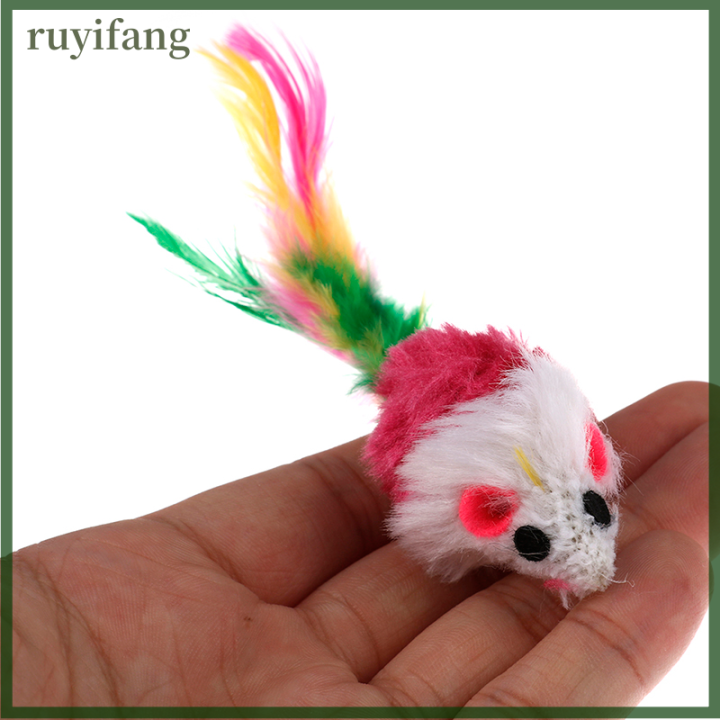 ruyifang-มินิเมาส์-pet-cat-interactive-ของเล่นแมวลูกแมวที่มีสีสันขนนกตุ๊กตาตลก