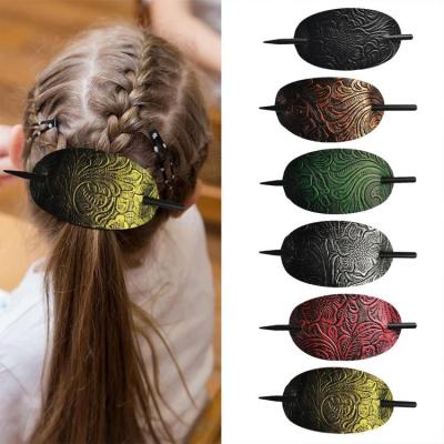 Leather Hair Barrette with Stick Faux Leather Hair Barrette Hair Tie Hair Slider Pin Ponytail Holders Bohemian Style Hair Accessories Barrette for Women Girls positive