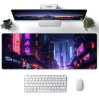 ProbTis 80x30 ซม. แผ่นรองเมาส์ Cyberpunk ขนาดใหญ่สำหรับเล่นเกม Cool Desktop Pad Extension แผ่นรองแป้นพิมพ์ญี่ปุ่น แผ่นรองเมาส์ Neon Tokyo Stitch Edge ฐานยางกันลื่น