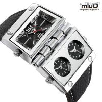 ⌚ นาฬิกา Oulm men watch is the radium dial rectangle in Europe and quartz 9525 fashionable watches more time zone