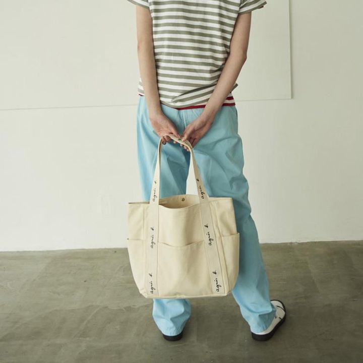 top-ploverfree-shipping-prompt-goods-wholesaleagnes-canvas-bag-big-bag-korean-minimalist-style-cartoon-cute-everything-casual-single-shoulder-side-shoulder-bag-handbag