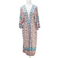 ชุดว่ายน้ำบิกินี่ยาวพิมพ์ลายดอกไม้สีสันสดใสสำหรับผู้หญิง Cover Up Flowy Beach Kimono Cardigan Summer Flowy Blouse