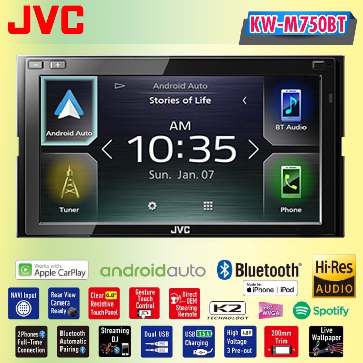 ส่งจากไทย-jvc-kw-m750bt-เครื่องเล่น-2-din-หน้าจอระบบสัมผัส-clear-resistive-ขนาด-6-8-นิ้ว-6-8-wvga-พร้อมเทคโนโลยี-bluetooth-รองรับ-apple-carplay-androidauto