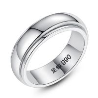 [free lettering] 99 fine silver mens silver ring single personality contracted and smooth transfer of rotating ring children —D0517