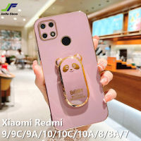 JieFie น่ารักการ์ตูนหมีกรณีโทรศัพท์สำหรับ Xiaomi R Edmi 9 / 9A / 9C / 10 / 10A / 10C / 8 / 8A/7โครเมี่ยมชุบเงาซิลิโคนอ่อนนุ่มโทรศัพท์กรณีที่มีขาตั้งพับ