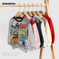 Minizone เสื้อกันหนาวสำหรับเด็ก,เสื้อสเวตเตอร์ขนห่วงสำหรับฤดูใบไม้ผลิเสื้อกันหนาวสำหรับเด็กผู้ชายคอกลมเสื้อสเวตเตอร์ทรงหลวมสำหรับเด็กผู้หญิงฤดูใบไม้ร่วง