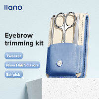 llano ชุดเครื่องมือแต่งหน้ามืออาชีพ 3 in1 Kit แบบพกพา สแตนเลส แหนบคิ้วเอียง ตาผม เครื่องมือลบการดูแลผิวหน้า พร้อมซองหนัง สำหรับผู้หญิงและเด็กผู้หญิง