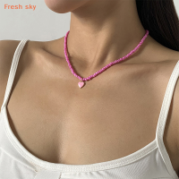 Fresh sky สร้อยคอโชคเกอร์ลูกปัดหลากสีสำหรับผู้หญิงจี้หัวใจทำด้วยมือเครื่องประดับแฟชั่นหวานเครื่องประดับ Boho