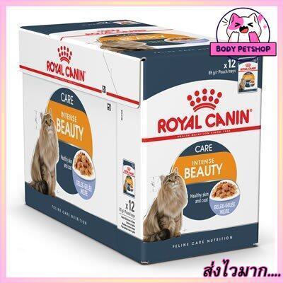 (ยกโหล 12 ซอง) Royal Canin Intense Beauty Pouch Jelly Cat Food อาหารเปียก สำหรับแมวโต ขนและผิวหนัง เจลลี่ 85 กรัม