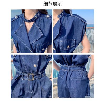 Ready Stock European Station Sleeveless Denim Jumpsuit Wide-Leg Shorts Women Korean Version High Waist Summer Slimmer Look Girls Clothing Must-Have Wom