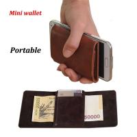 ZZOOI Portable Solid Genuine Leather Small Money Clips Wallet Mini Mens Brand Purse With Magnet Hasp Brown Coffee