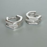 Sterling silver hexagon cubic zirconia hoops | 3 rings hoops | Ear hoops | Cz  hoops | Minimalist hoops | Bridal hoops | E1067