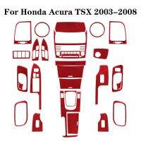 สติกเกอร์คาร์บอนไฟเบอร์สีแดงสำหรับรถยนต์ Honda Acura TSX 2003-2008อุปกรณ์ตกแต่งภายในรถยนต์แผงควบคุมส่วนกลาง