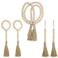 Wood Bead Garland Natural Prayer Wood String Beads with Tassels Wall Hanging for Wall Vase Door Handle Decoration Crafts