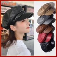 MUBAI Women Elegant Octagonal Cap PU Leather Duck Tongue Cap Beret Hat