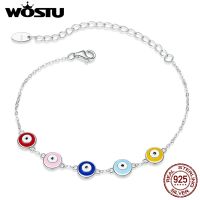 WOSTU 925 Sterling Silver Guardian Eye Bracelet Adjustable Colorful Enamel Bracelet Chain Link For Women Fashion Jewelry CQB218