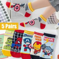 【LZ】卍♚▪  Crianças Spider-Man Anime Short Socks Homem-Aranha Homem de Ferro Hulk Thor Crianças Meninos Bebê Primavera Verão Sock 1-12 Y 5 Pares