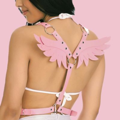 【YF】♙☫  Harness Pink Womens Leather Chest Bondage  Gothic Top Suspender Waistband Goth Bdsm