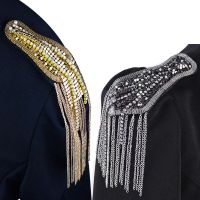 Rhinestone Handmade Fashion Tassel Patch Chain Shoulder Board Badges Beads Applique Metal Epaulette Pin On Brooch Medal