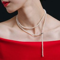 Long Natural Freshwater Pearl Neckalce For Women,Fashion Real Small White Pearl Necklace 85cm Nice Gift Fine Jewelry