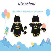 Lilysshop 0-24M 3PCSเด็กทารกวัยหัดเดินชุดบอดี้สูทผ้าฝ้ายชุดรอมเปอร์หนาชุดBat-Manชุดคอสเพลย์