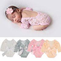 Newborn Photography Props Clothes Baby Romper Deep V Backless Costume Lace Toddler Hollow Bowknot Fotografia Accessories Sets  Packs