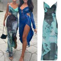 【CW】△✆  Tie Dye Spaghetti Straps Backless Bodycon Beach Outfits Evening