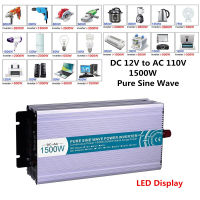 1500W Pure Sine Wave Inverter DC 12V to AC 110V Power Converter with LED Display