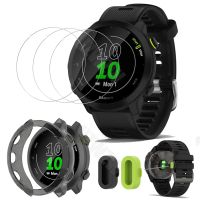 (3+2+1) For Garmin Forerunner 55 (3pcs) Screen Protector Tempered Glass &amp; (2pcs) Dust Plug &amp; (1pcs) Protective Case Cover Cables