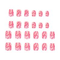 Pink False Nails 24pcs White Pink Short Fake Nails Artificial Curve Line Design Full Cover Stick On Nails Cute Press On Nails Full Cover Acrylic Nails Square Short Fake Nails charmingly