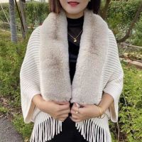 Douhoow Women Shawls Wraps Solid Warm Thicker Knit Tassel Scarves Autumn Winter Faux Fur Open Font Cardigan Wedding Shawl Scarf