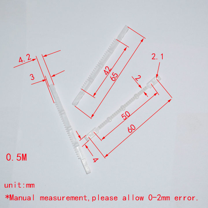 4x2x65มิลลิเมตร0-5เมตรพลาสติกแร็คเกียร์-pinion-ไดรฟ์เฟืองล้อซิงโครนัสอุปกรณ์ของเล่น10ชิ้นล็อต