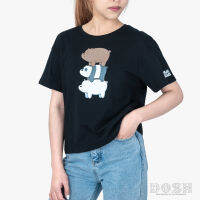 DOSH WOMENS T-SHIRTS WE BARE BEAR เสื้อยืดทรงตรงคอกลม แขนสั้น ผู้หญิง PWBBWT1000-BL