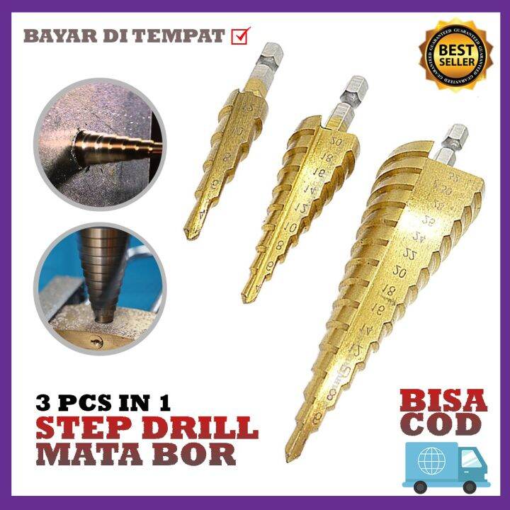 In Set Mata Bor Step Pagoda Hss Spiral Titanium Coated Mata Bor Set Besi Kayu Tembok Set