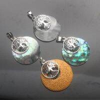 New Shell Clear Crystal Quartz Volcanic Stone Donut Coin Round Reiki Healing Pendantlian Chakra Tree Pendant 1PCS(No chain)