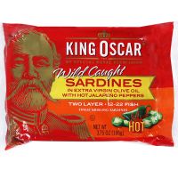 ?Food for you? ( x 1 ) King Oscar Brisling Sardines Extra Virgin Olive Oil Hot Jalapeno Pepper 106g.