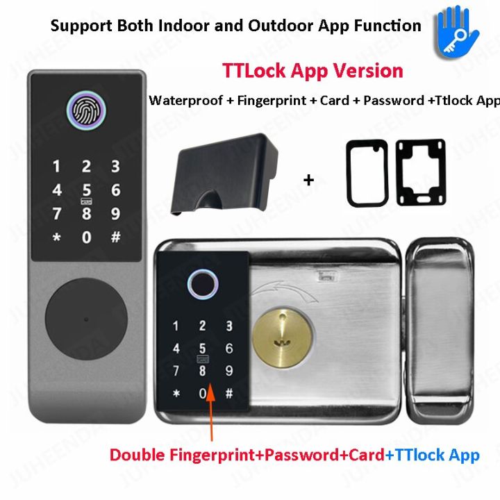 Tuya Ttlock IP65สแกนลายนิ้วมือ,รหัสอิเล็กทรอนิกส์รหัสผ่านแอปพลิเคชั่นไร้กุญแจประตูล็อคอัจฉริยะสำหรับใช้ในบ้าน