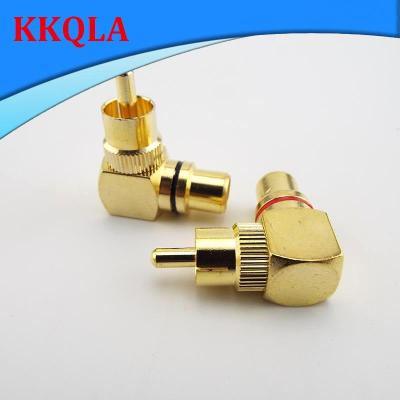 QKKQLA 2pcs Brass Gold Plated RCA Right Angle Male To Female Connector 90 Degree Plug Adapters L type F TO M Audio Connectors