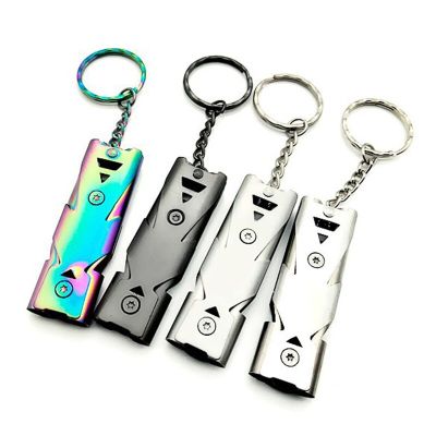 Stainless Steel Whistles Double Pipe High Decibel Emergency Survival Whistle Keychain Cheerleading Whistle for Camping Survival kits