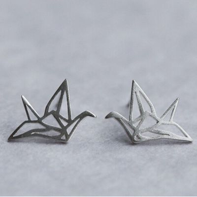 Crane Stud Earrings Hollowed Ear Studs Birds Earrings